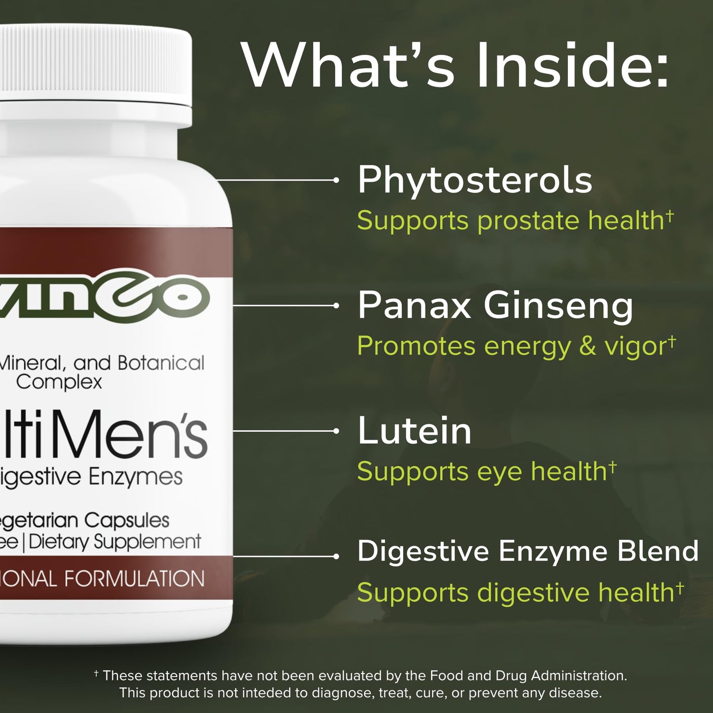 Vinco MultiMen’s with Digestive Enzymes Daily Supplement Capsules, 90 Count