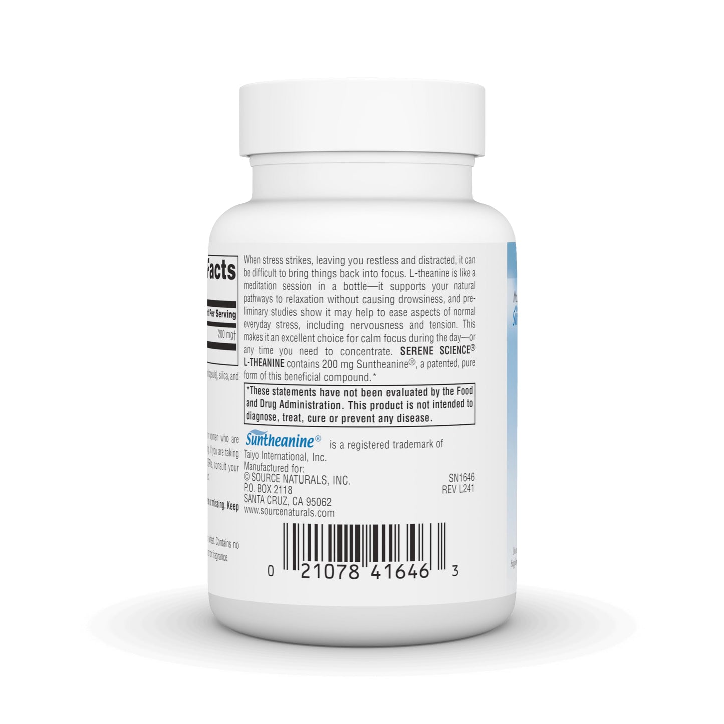 Source Naturals Serene Science L-Theanine, Made with Suntheanine, for Focused Relaxation, 200 mg, 60 Capsules