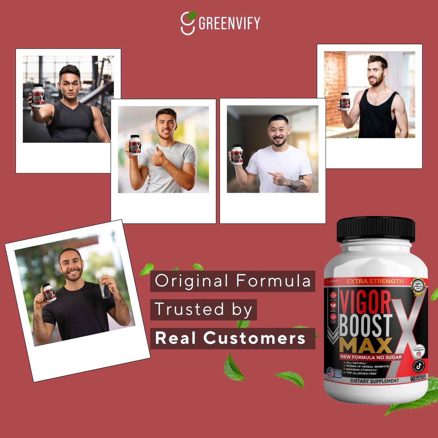 GREENVIFY Vigor Boost Max Extra Strength Organic Maca Root Supplement Black Red Yellow Maca 60 Capsules
