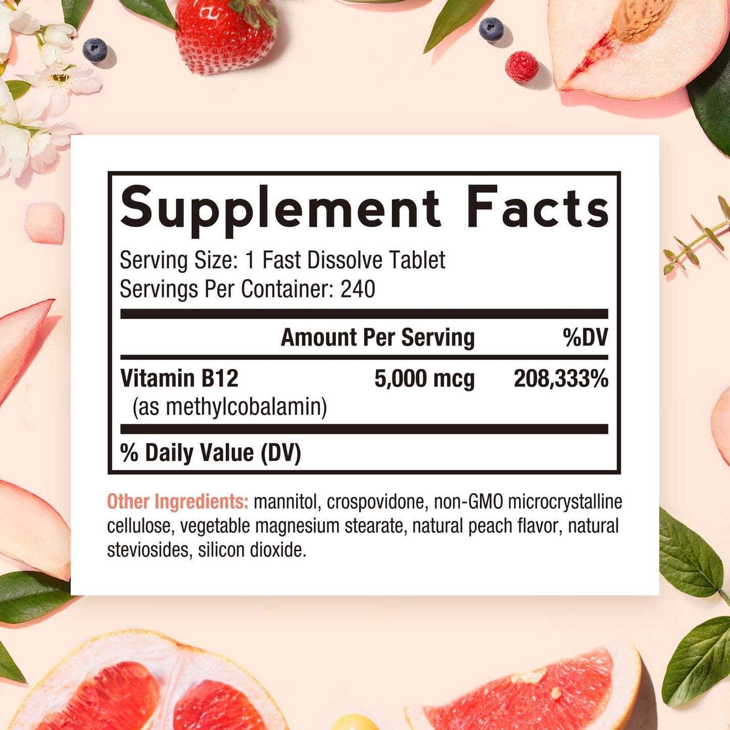 Doctor's Recipes Vitamin B12 Sublingual Methylcobalamin 5000 mcg Tablets, 240 Count