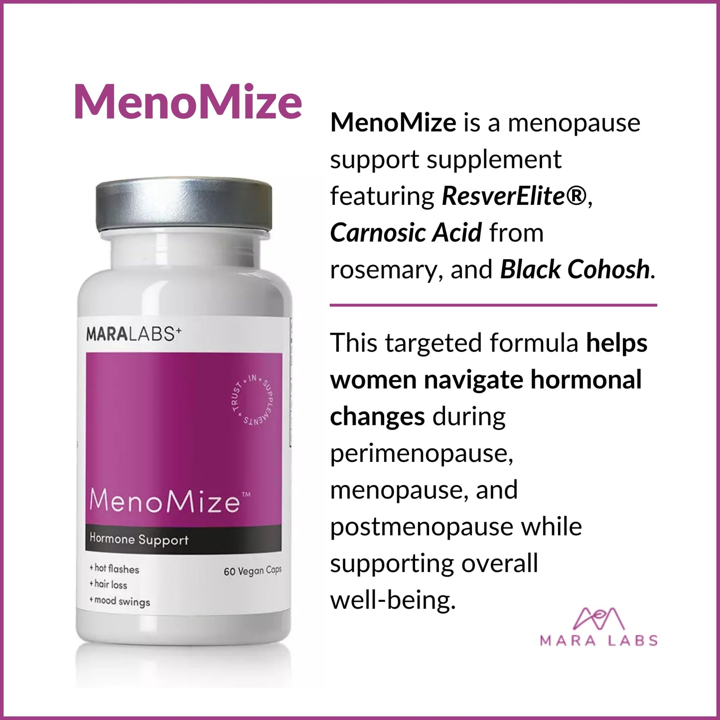 BrocElite MenoMize Menopause Support Formula with Resveratrol & Black Cohosh 60 Capsules