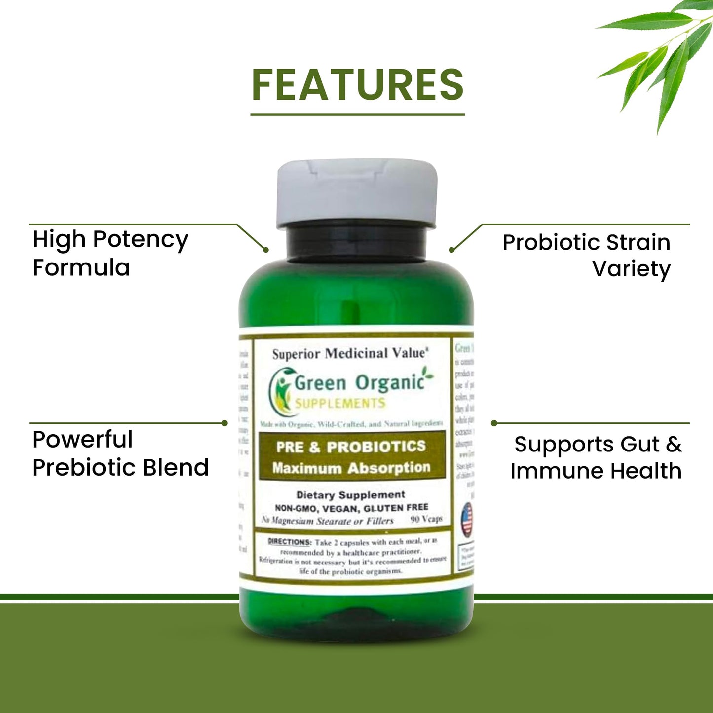Green Organic Supplements Probiotics + Prebiotics 90 Capsules