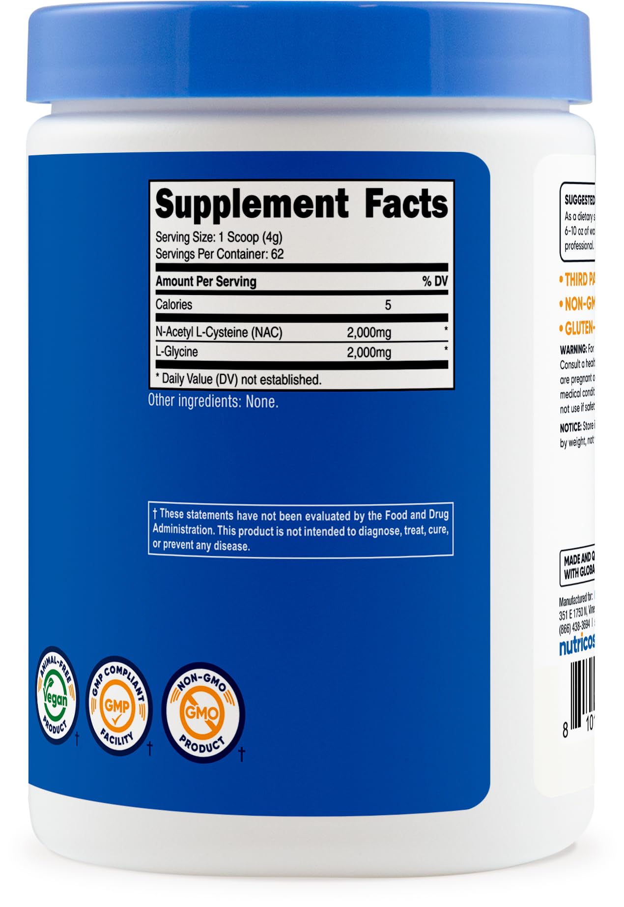 Nutricost NAC + Glycine Powder 8.9 Ounce (Pack of 1)