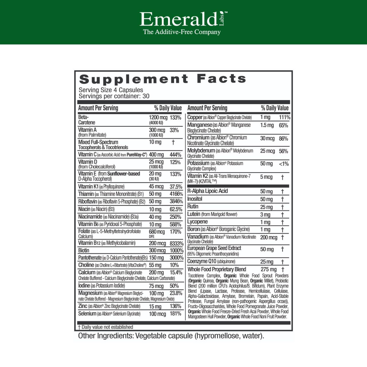 Emerald Labs Complete Clinical Multi - Multivitamin with Methylated Folate, Vitamin D3, Digestive Enzymes & More for Gut Health, Immune Support & More, 120 Capsules