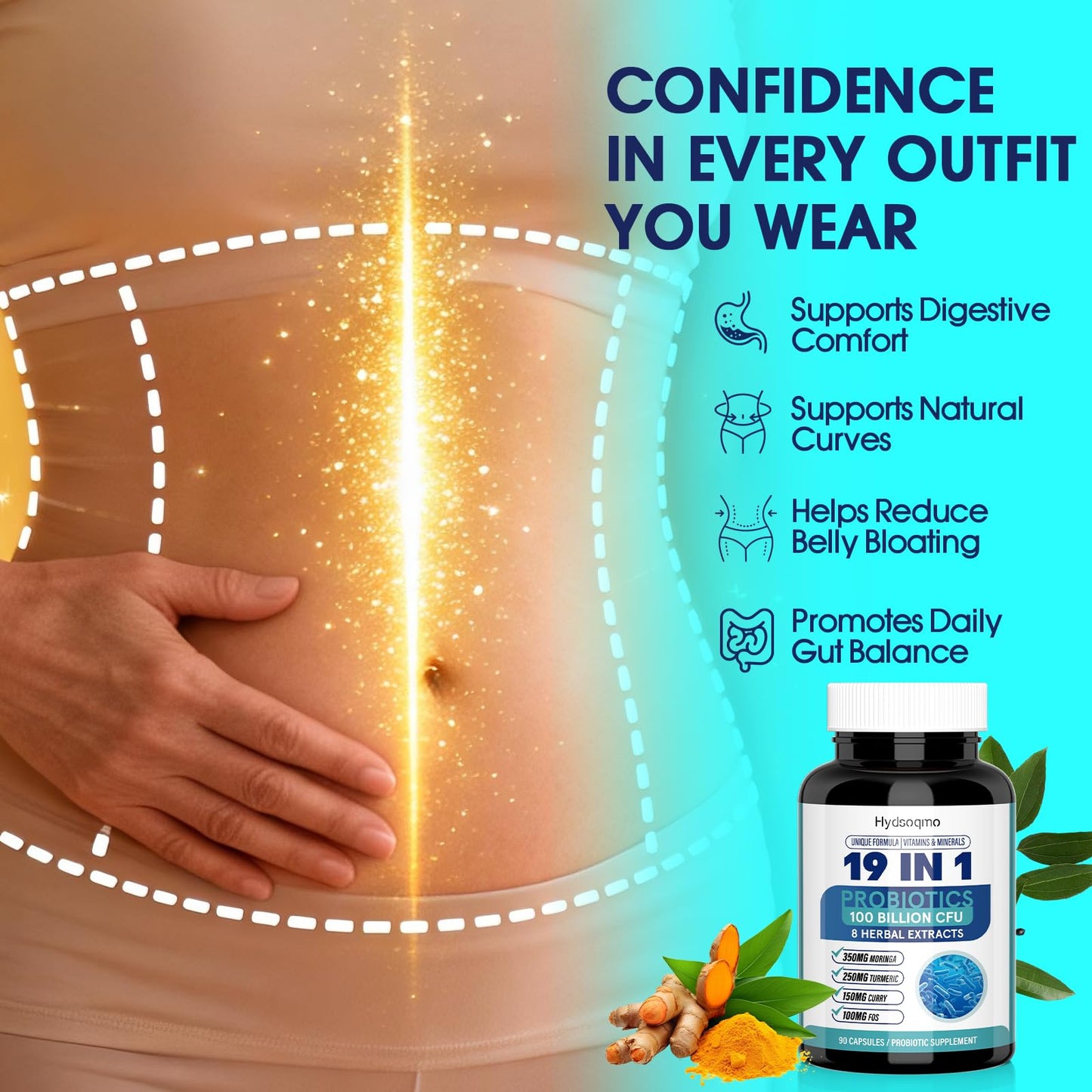 Hydsoqmo Probiotics for Women – Menopause, Digestive & Gut Health Support with 100 Billion CFU, 90 Capsules