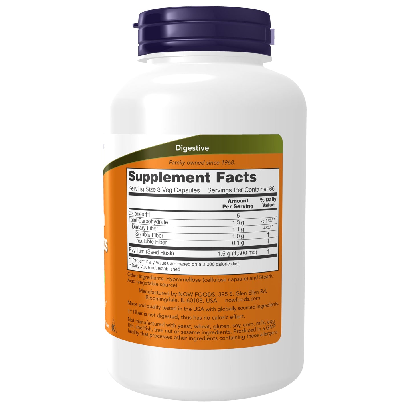 NOW Foods Psyllium Husk Capsules 500 mg, 200 Capsules