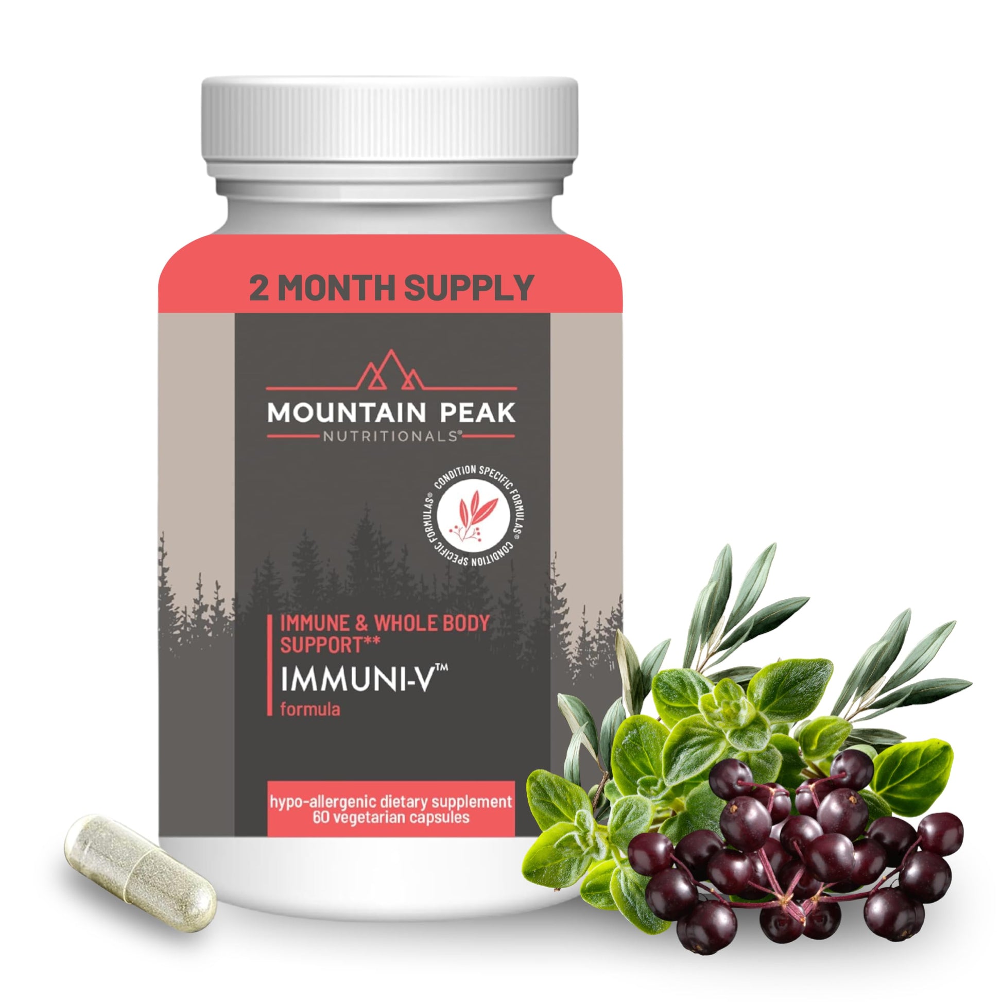 Mountain Peak Nutritionals Immuni-V Immune System & Whole Body Support Supplement - Natural Antioxidant Booster with Humic Acid, Olive Extract, & Elderberry 60 Capsules