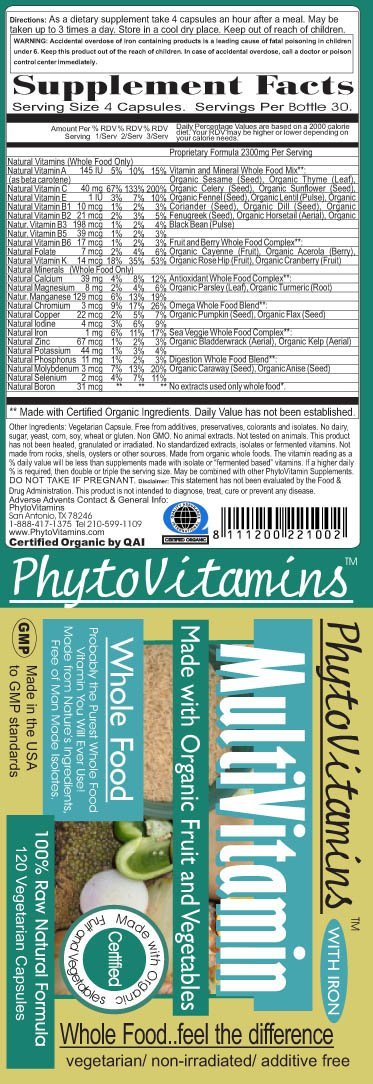 Nature's Brands Organic Whole Food MultiVitamin + Iron Capsules, 120 Capsules