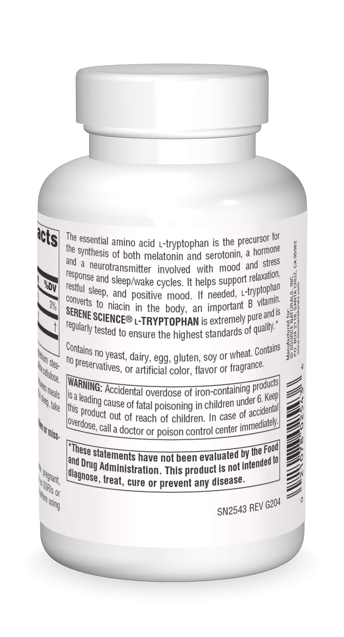 Source Naturals Serene Science L-Tryptophan, Positive Mood*, 500 mg, 120 Capsules