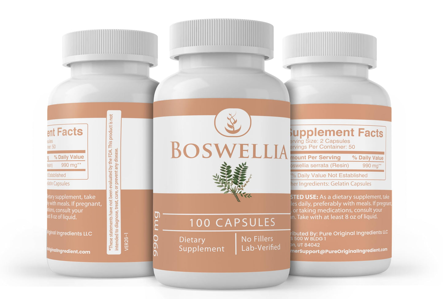 PURE ORIGINAL INGREDIENTS Boswellia Capsules, 100 Count