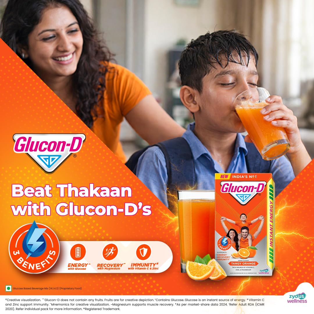 Glucon-D Orange Flavoured Glucose-Based Beverage Mix Powder 200 g