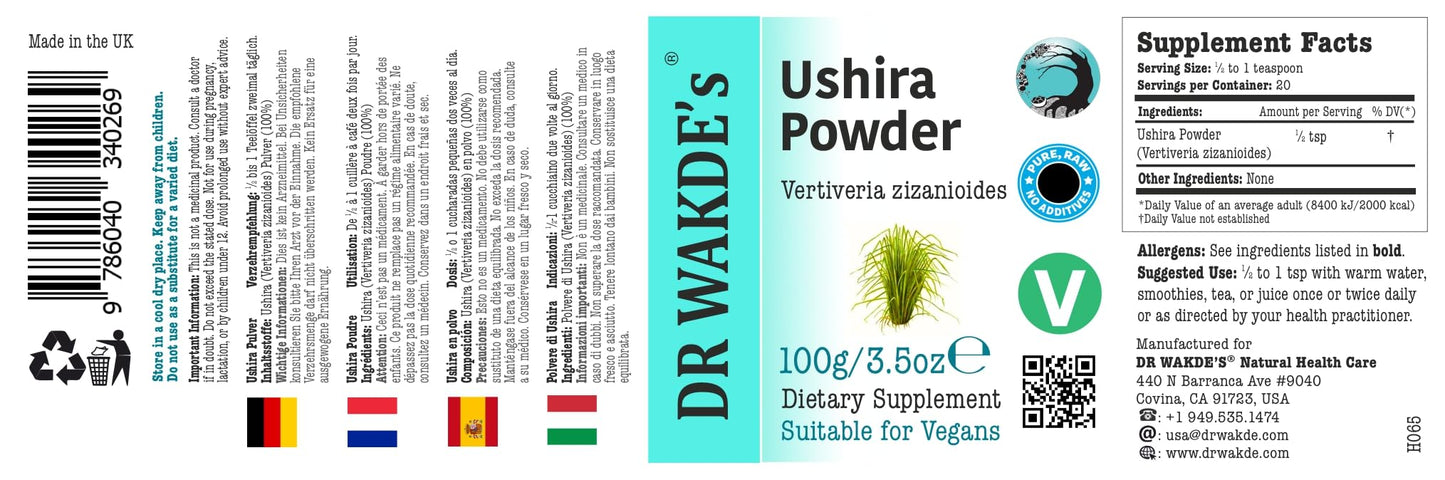 DR WAKDE'S Ushira Powder (Vetiver | Vetiveria zizanioides) 3.53 Ounce