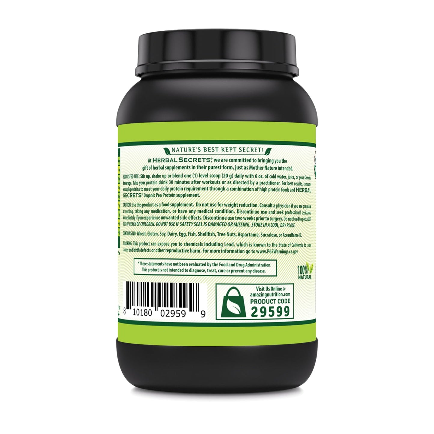 Herbal Secrets Organic Pea Protein Powder 32 Servings