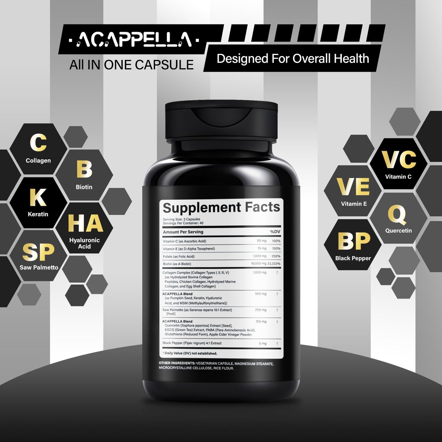 ACAPPELLA Keratin Saw Palmetto with Hyaluronic Acid Biotin Capsules 120