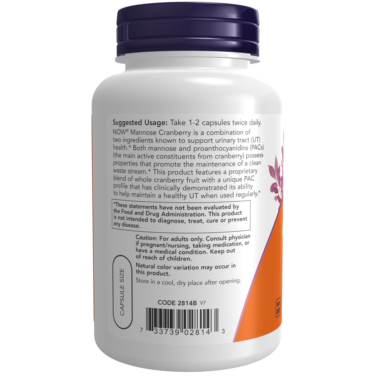 NOW Foods Mannose Cranberry Dual Action Formula Clinically Evaluated Urinary Tract Health Capsules 90 Count