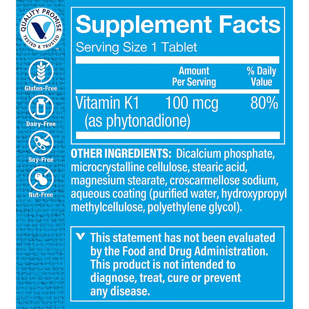 The Vitamin Shoppe Vitamin K1 100 mcg Daily Vitamin Supplement Tablet 1 Count