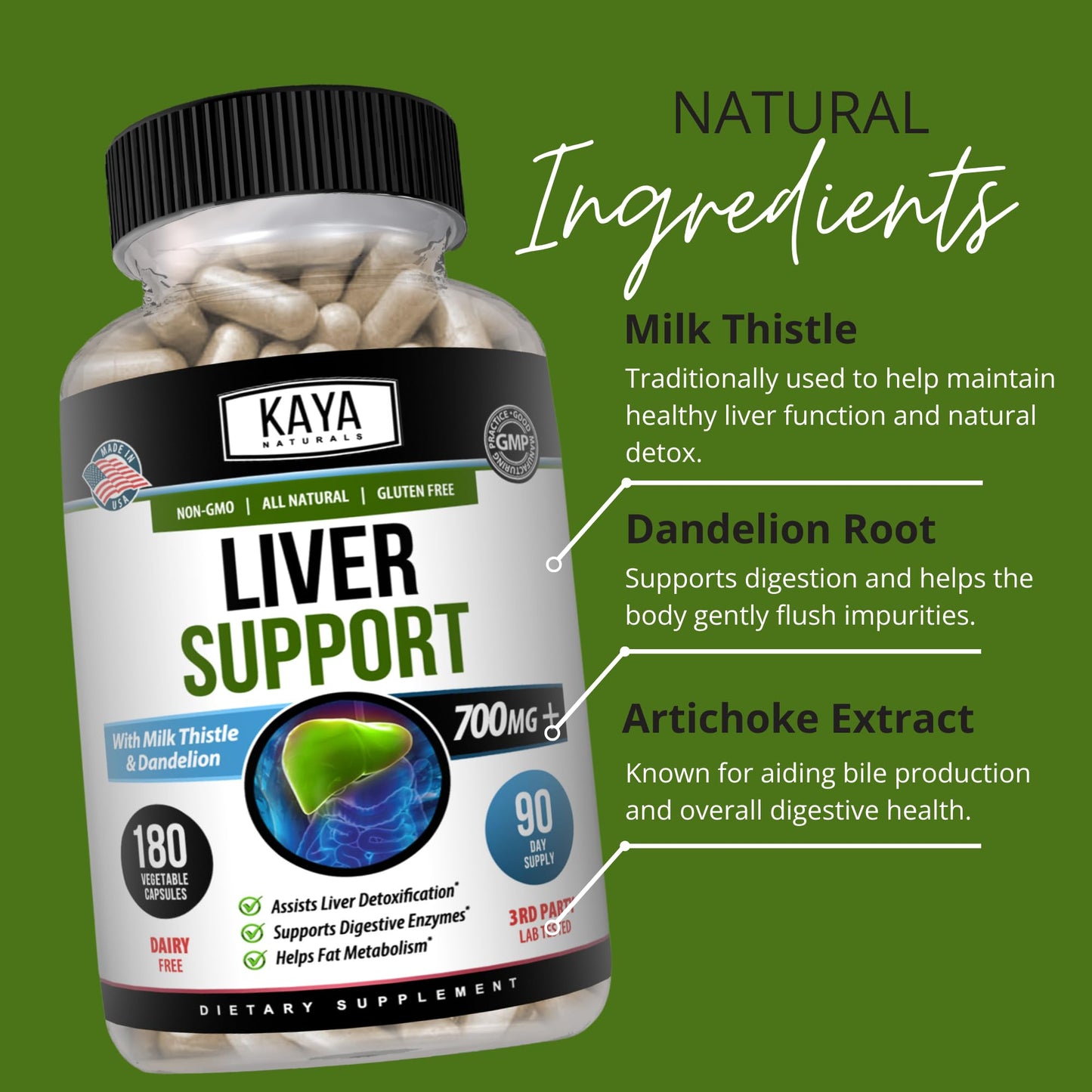 Kaya Naturals Liver Support Capsules 180 Count