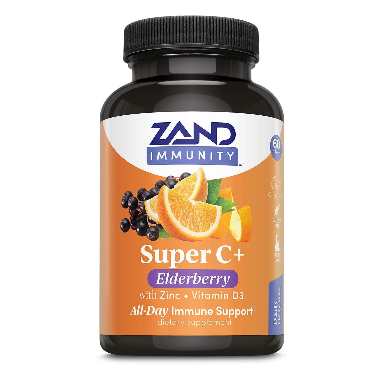 ZAND Immunity Super C+ with Elderberry All Day Immune Support 1000mg PureWay-C Vitamin C Plus Zinc & Vitamin D-3 Enhanced Absorption 60 Tablets
