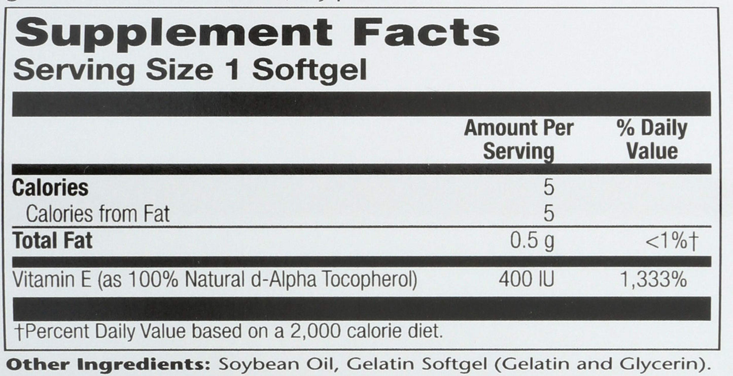 Solaray Vitamin E D-Alpha Tocopherol Softgels 100 Count