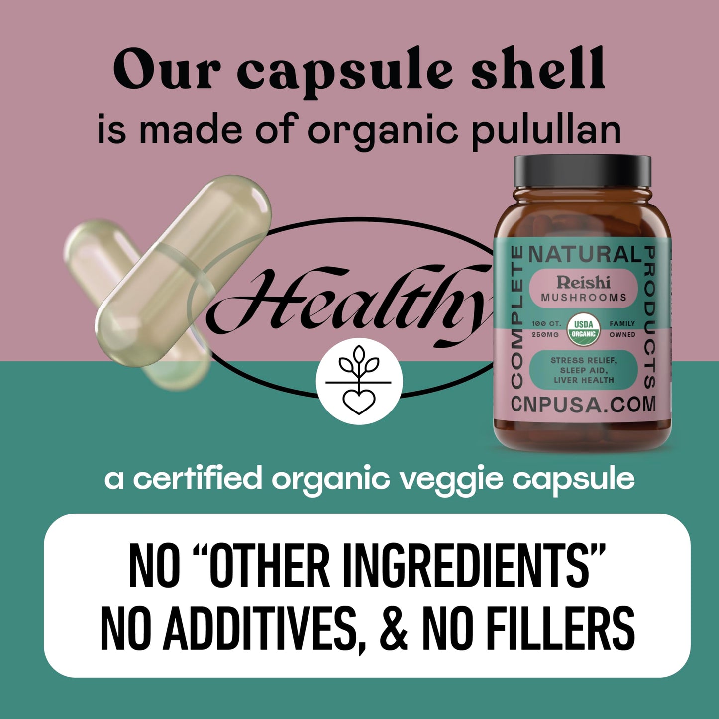 Complete Natural Products Organic Reishi Mushroom Capsules, 250mg, 100 Count