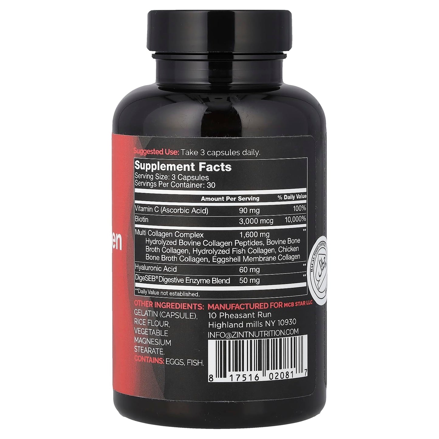 Zint Multi Collagen Capsules - Hydrolyzed Collagen with Types I, II, III, V, X Peptides for Hair, Skin, Nails & Joint Health, 90 Count