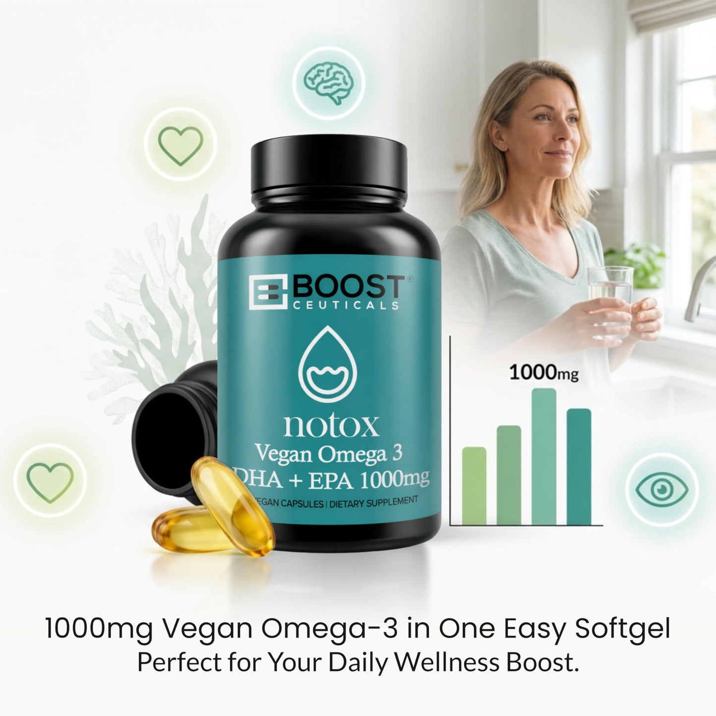 BoostCeuticals Vegan Omega 3 Algae Oil DHA 410mg SoftGels, 60 Count