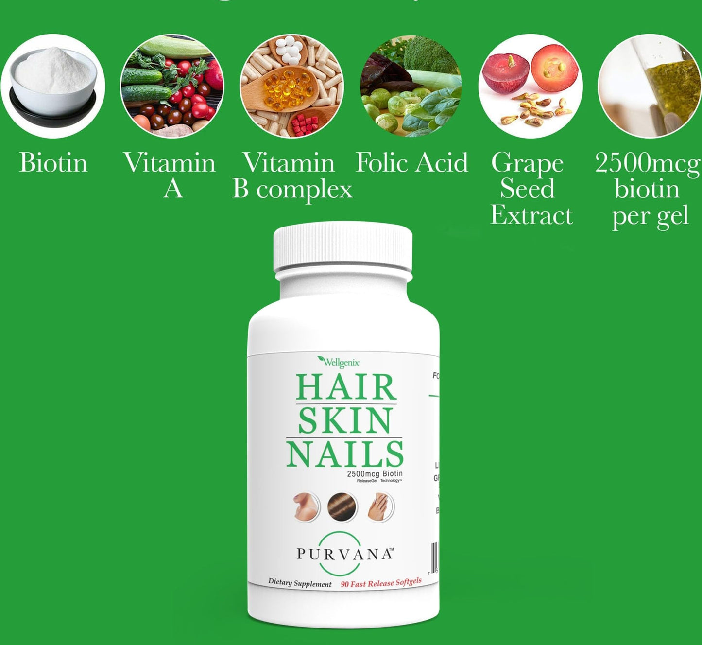 Wellgenix Purvana Hair Skin and Nails Supplement 90 Softgels