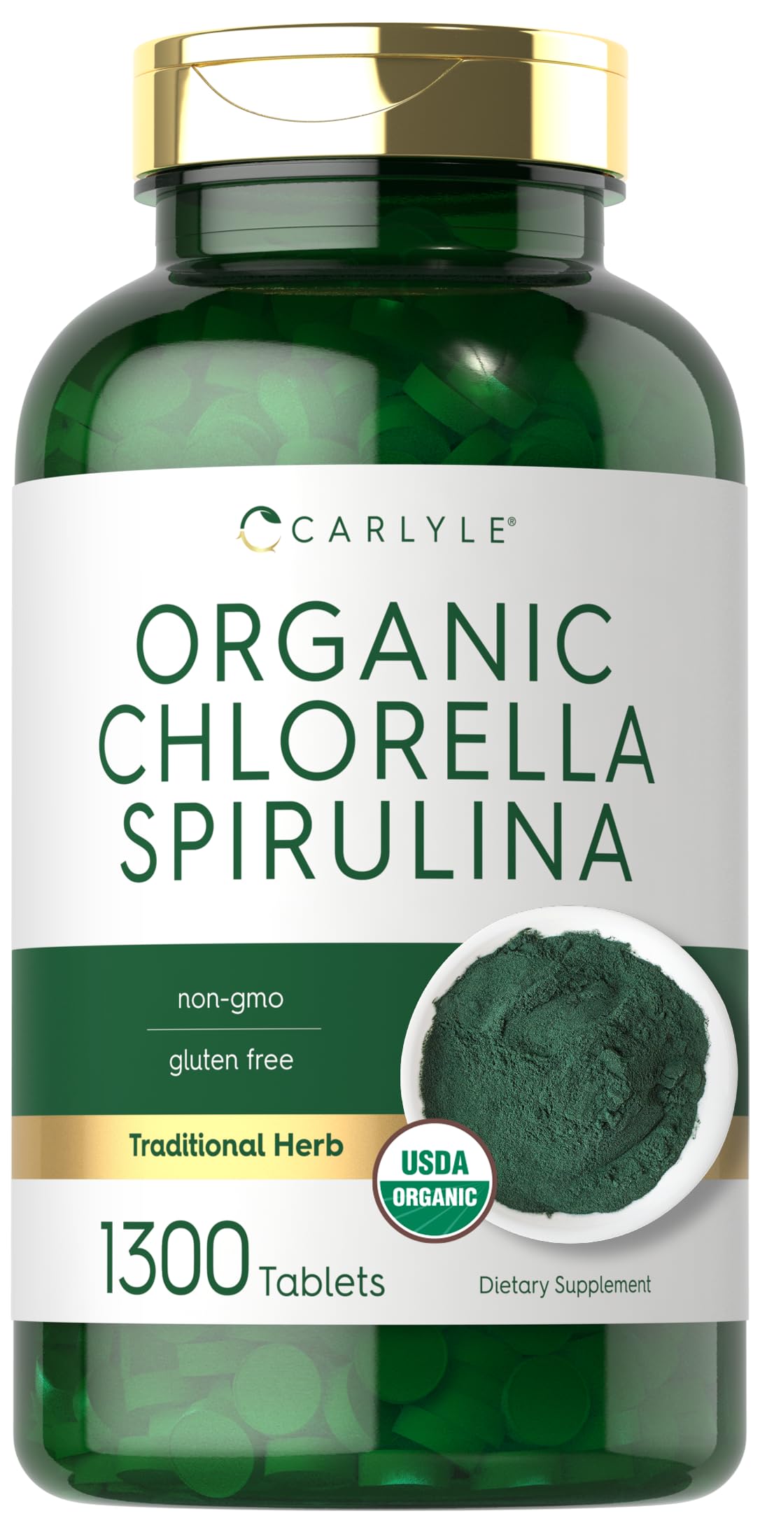 Carlyle Organic Chlorella Spirulina Tablets 1300 Count