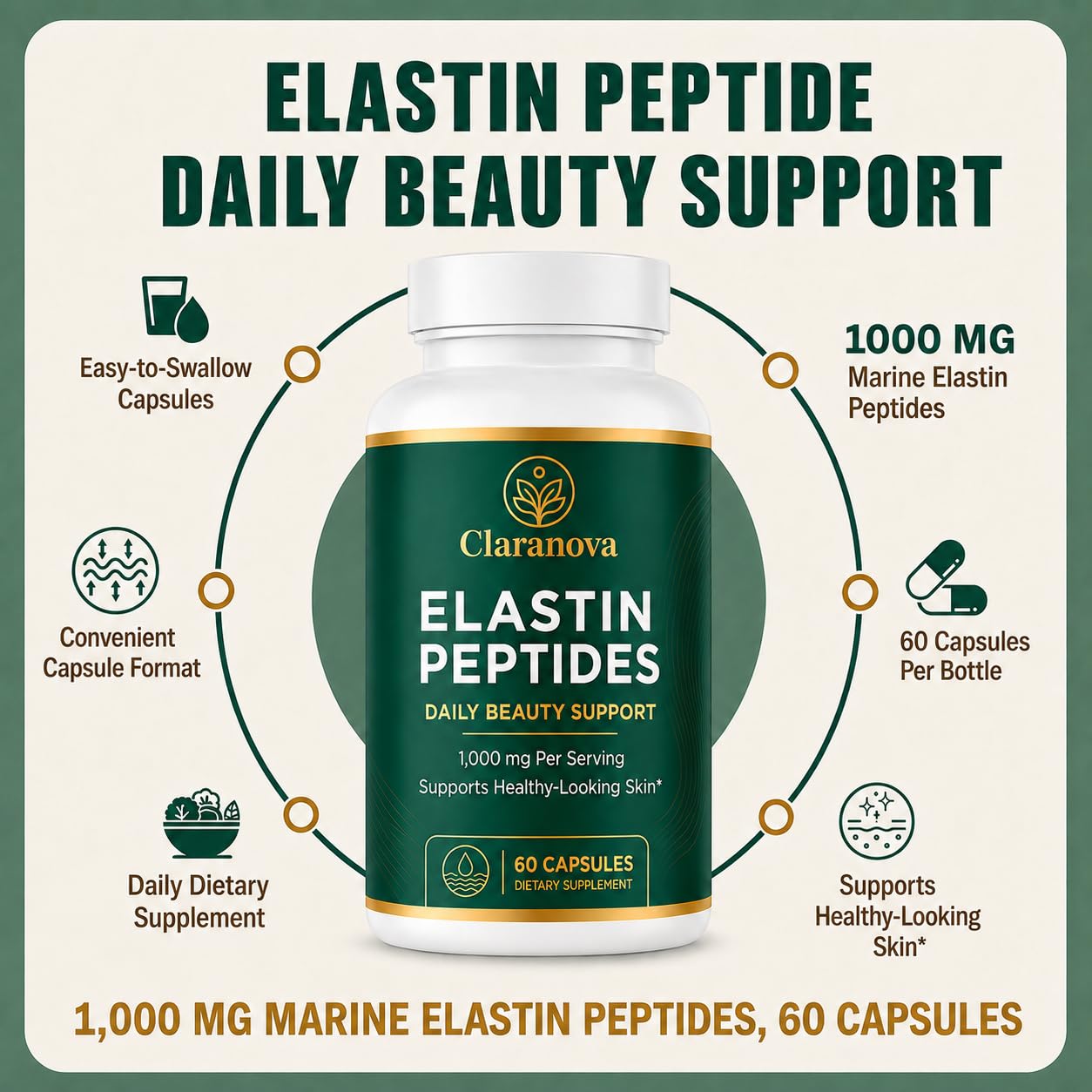 Claranova Elastin Peptides Daily Beauty Support Capsules, 60 Capsules