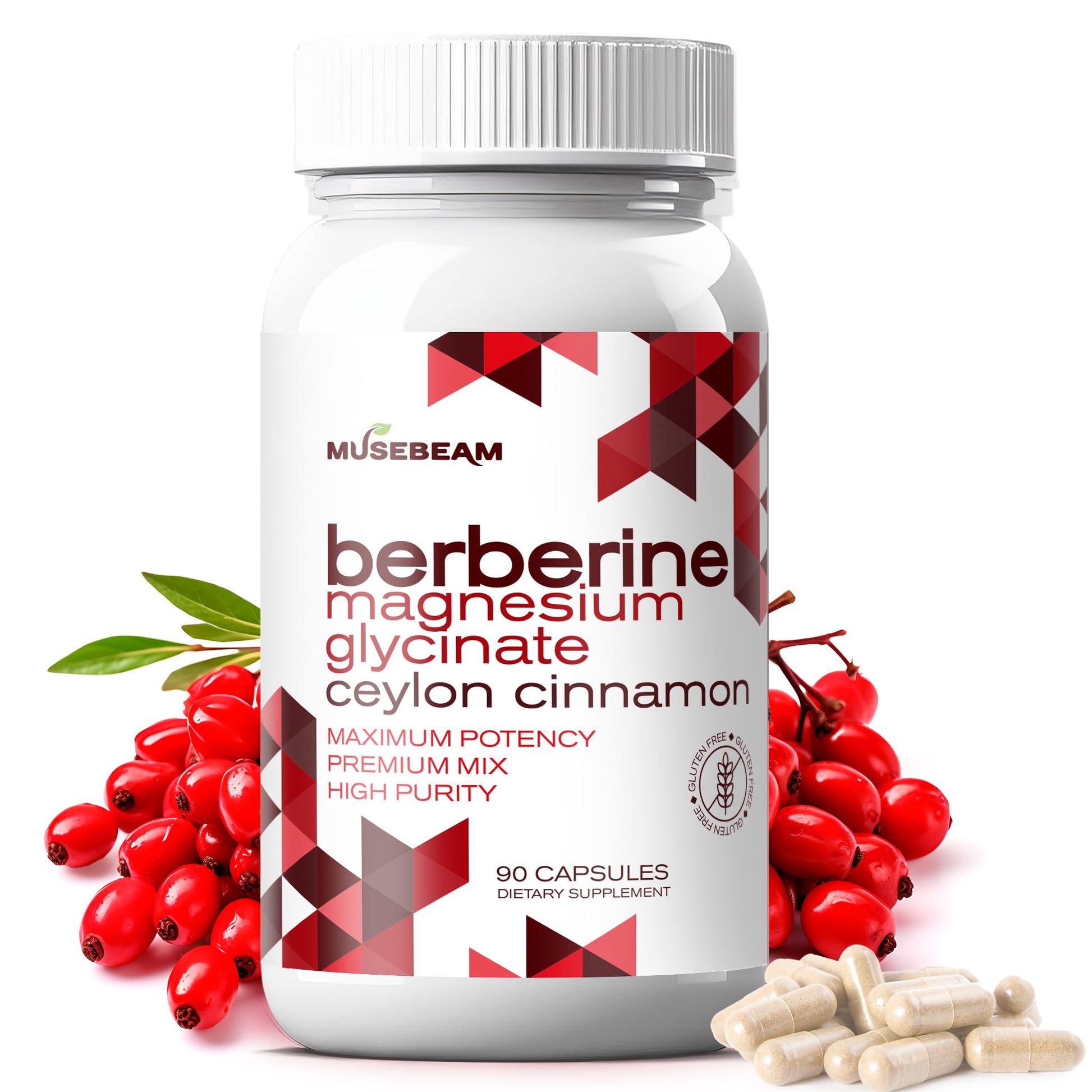 MuseBeam Berberine HCL Magnesium Glycinate Supplement Capsule, 90 Count