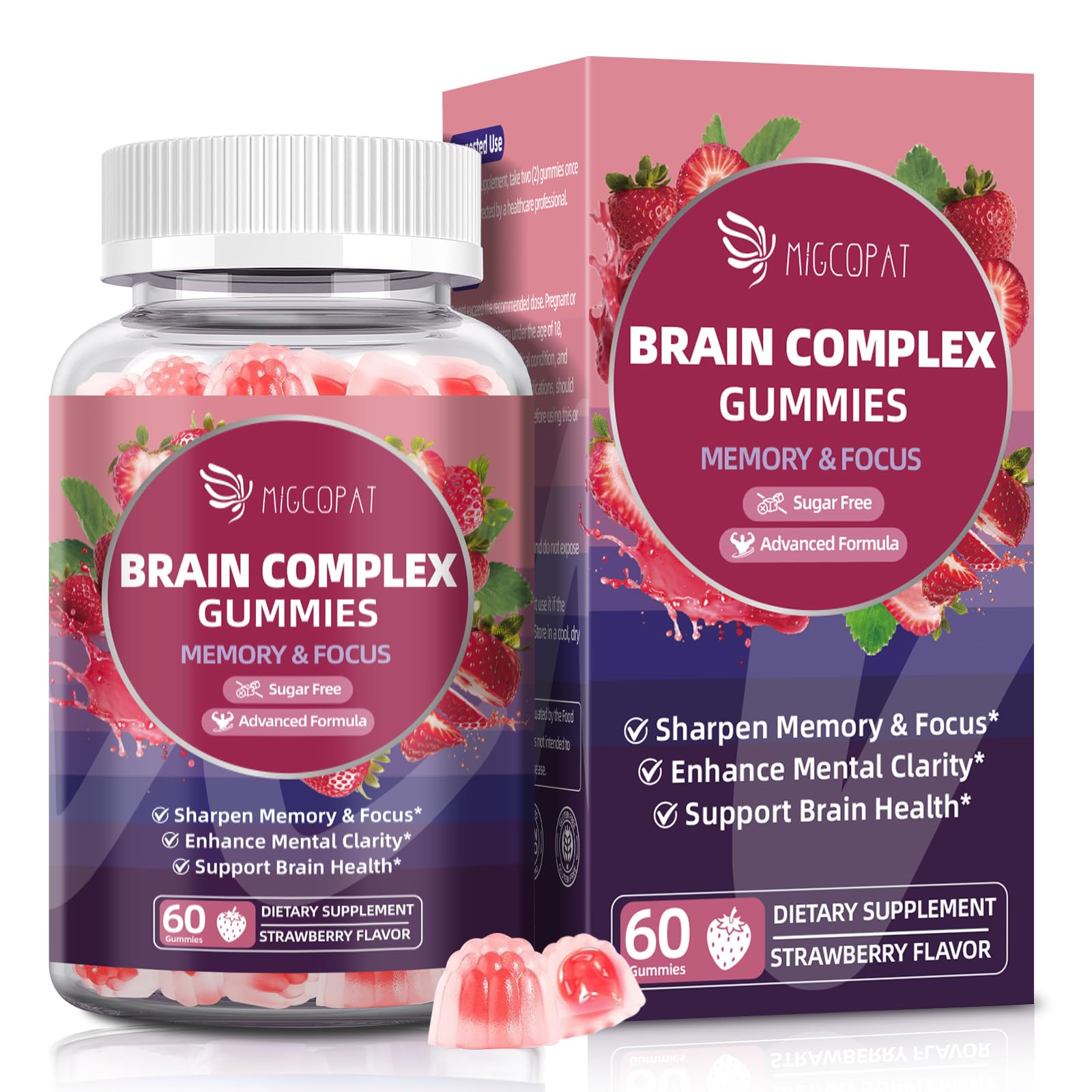 Migcopat Brain Supplements for Memory & Focus – Nootropic Gummies, 60 Count