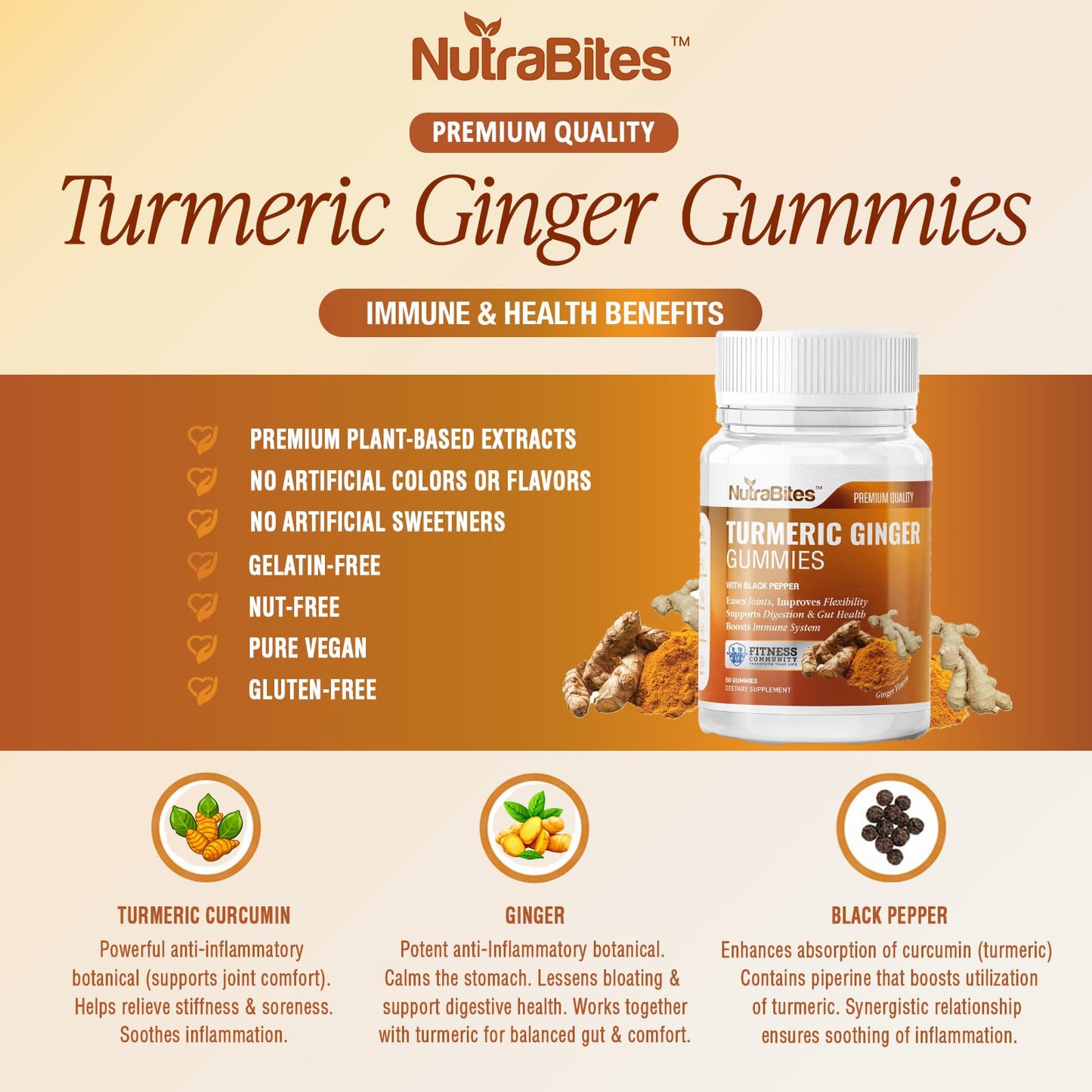 NutraBites Turmeric Ginger Gummies 60 Count