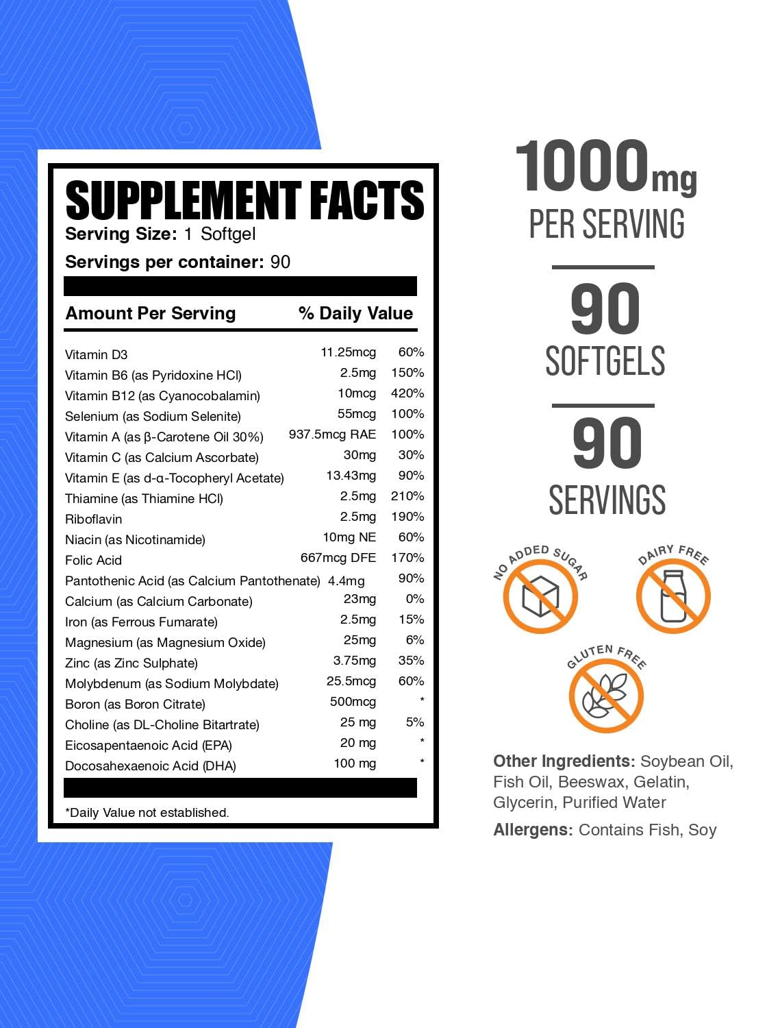 BulkSupplements Multivitamin for Women Softgels - Daily Multivitamin Supplement, Multimineral for Women with Fish Oil - Gluten Free, 90 Softgels