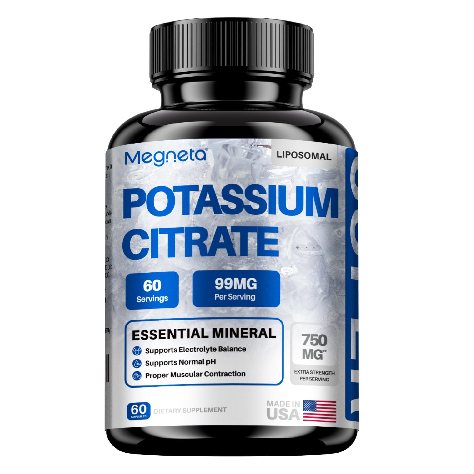 MEGNETA Natural Potassium Citrate 99 mg, 60 Capsules
