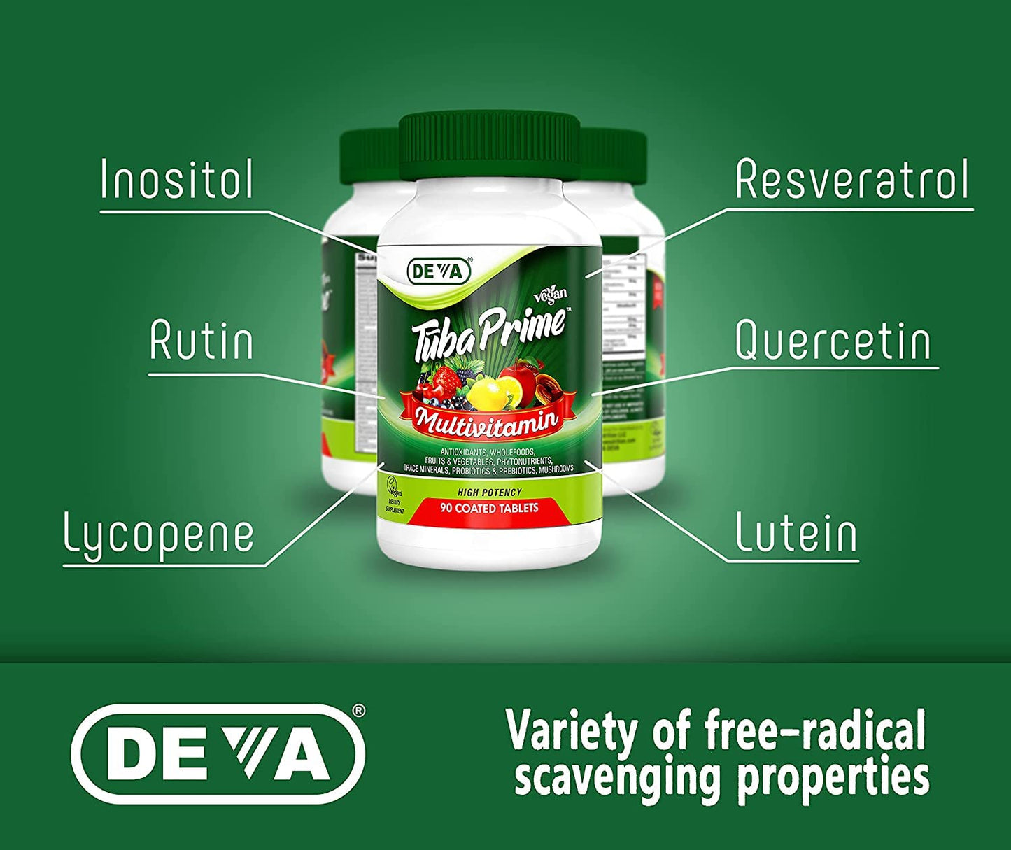 DEVA Tuba Prime Vegan Multivitamin Iron-Free High-Potency Vitamin & Mineral Dietary Supplement, 180 Tablets