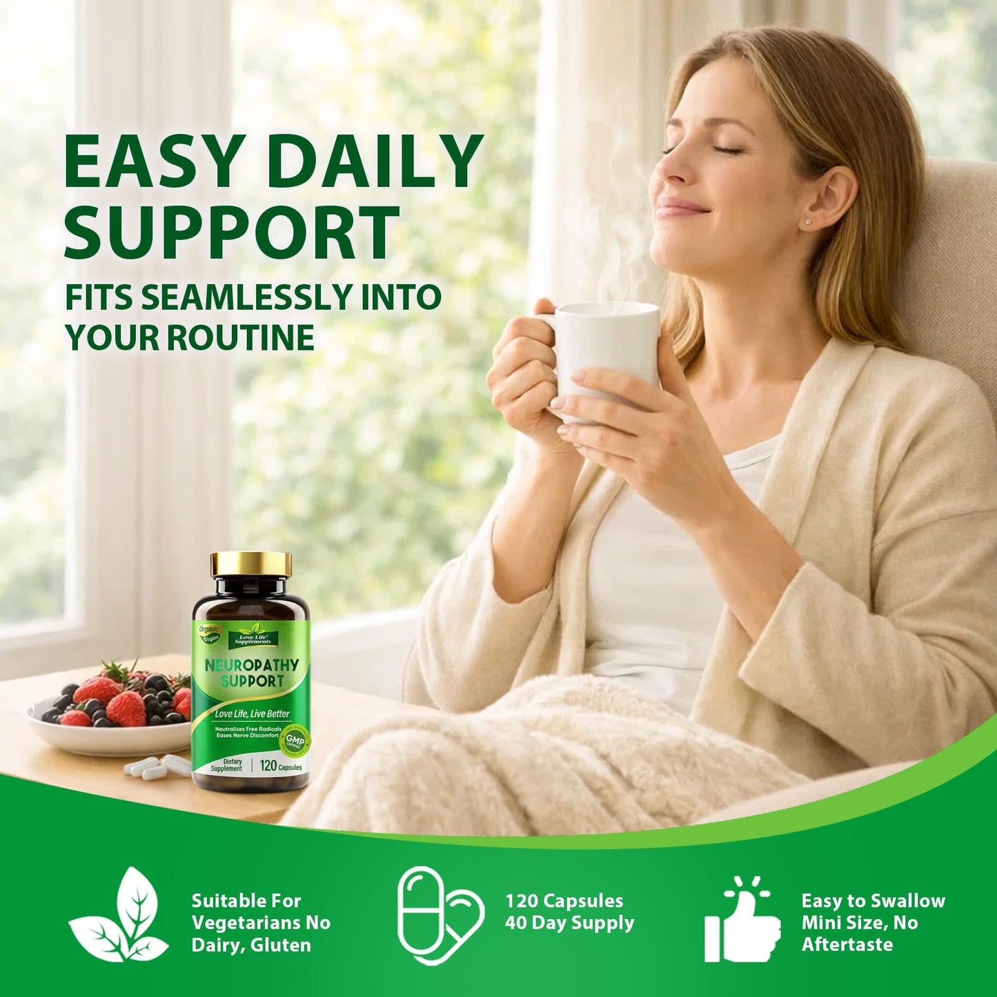 Love Life Supplements Nerve Savior for Neuropathy Nerve Health Support with 600mg Alpha Lipoic Acid, Benfotiamine & B12, Capsule 120