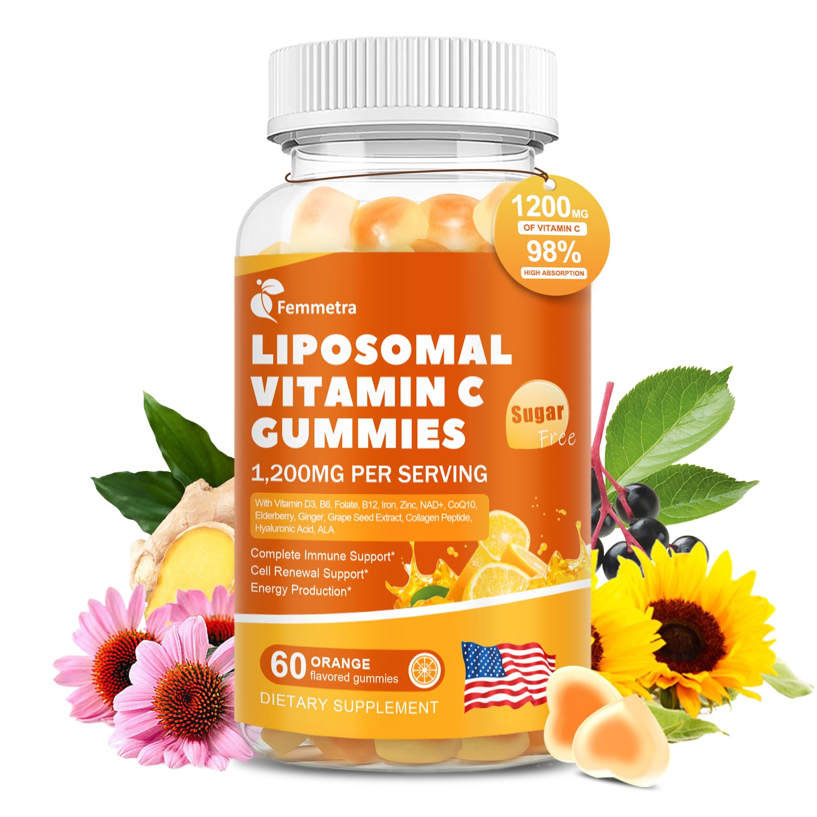 Femmetra Liposomal 1200mg Vitamin C Gummies for Adults, 60 Gummies