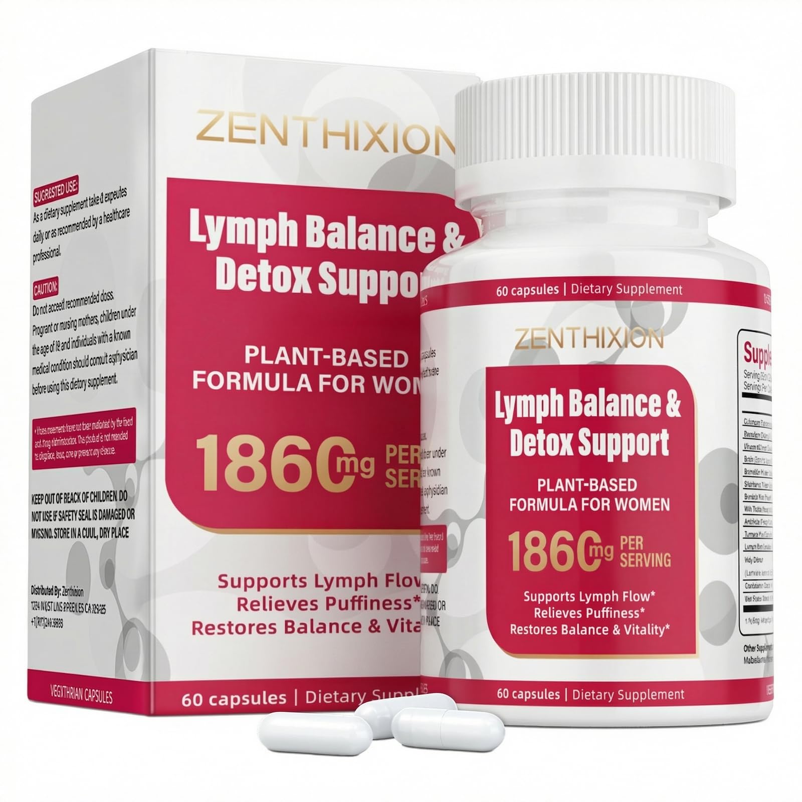 Zenthixion Lymphatic Drainage Supplements 1860mg Lymph System Support, 60 Capsules