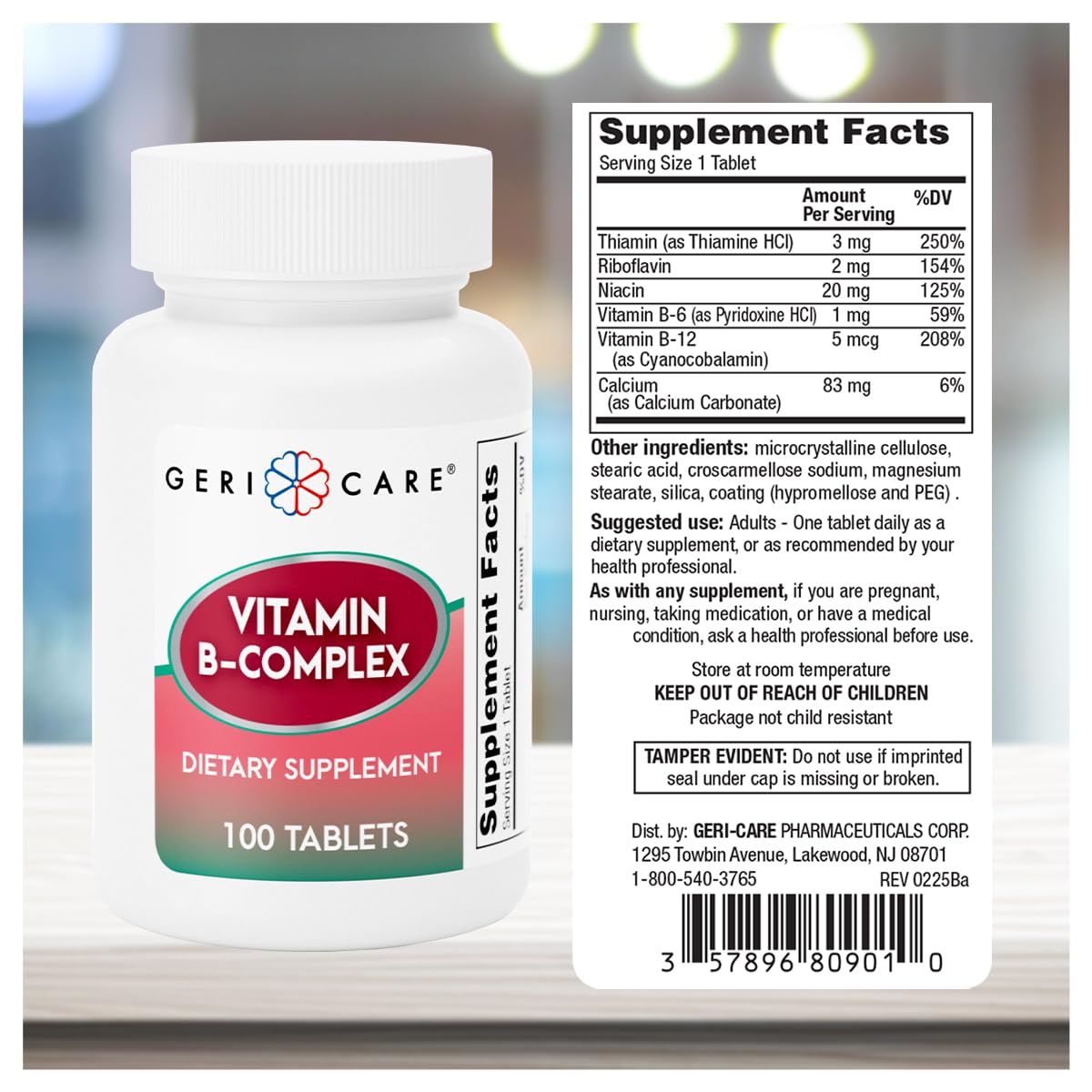 GeriCare Vitamin B-Complex Supplement with Calcium Tablet, 100 Count