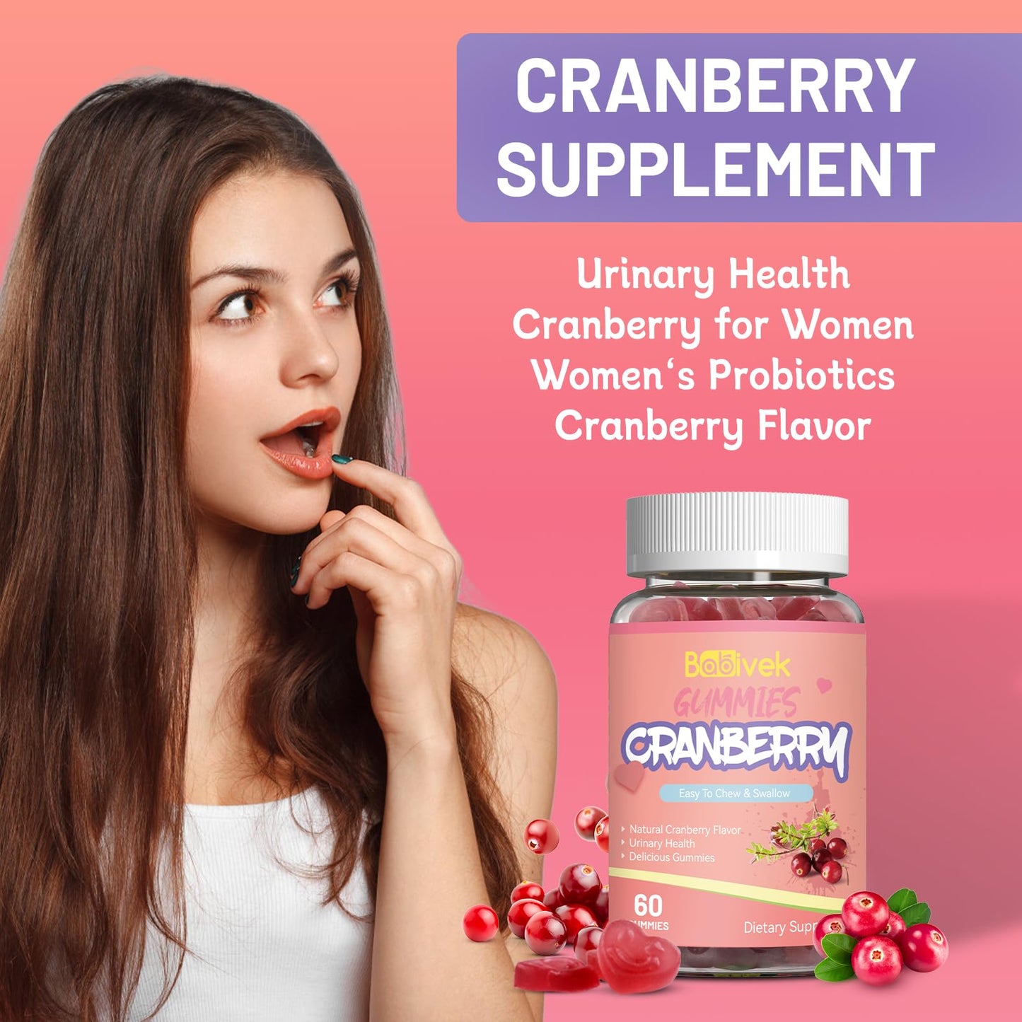 Babivek Cranberry Gummy 1000mg, 60 Count