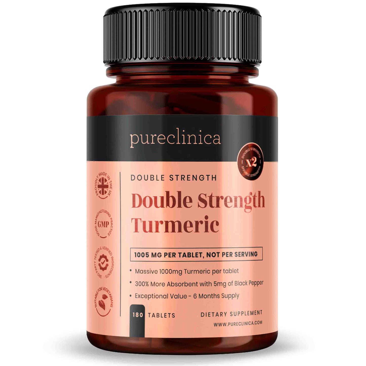 PureClinica Turmeric Double Strength Tablets 1000mg, 180 Count