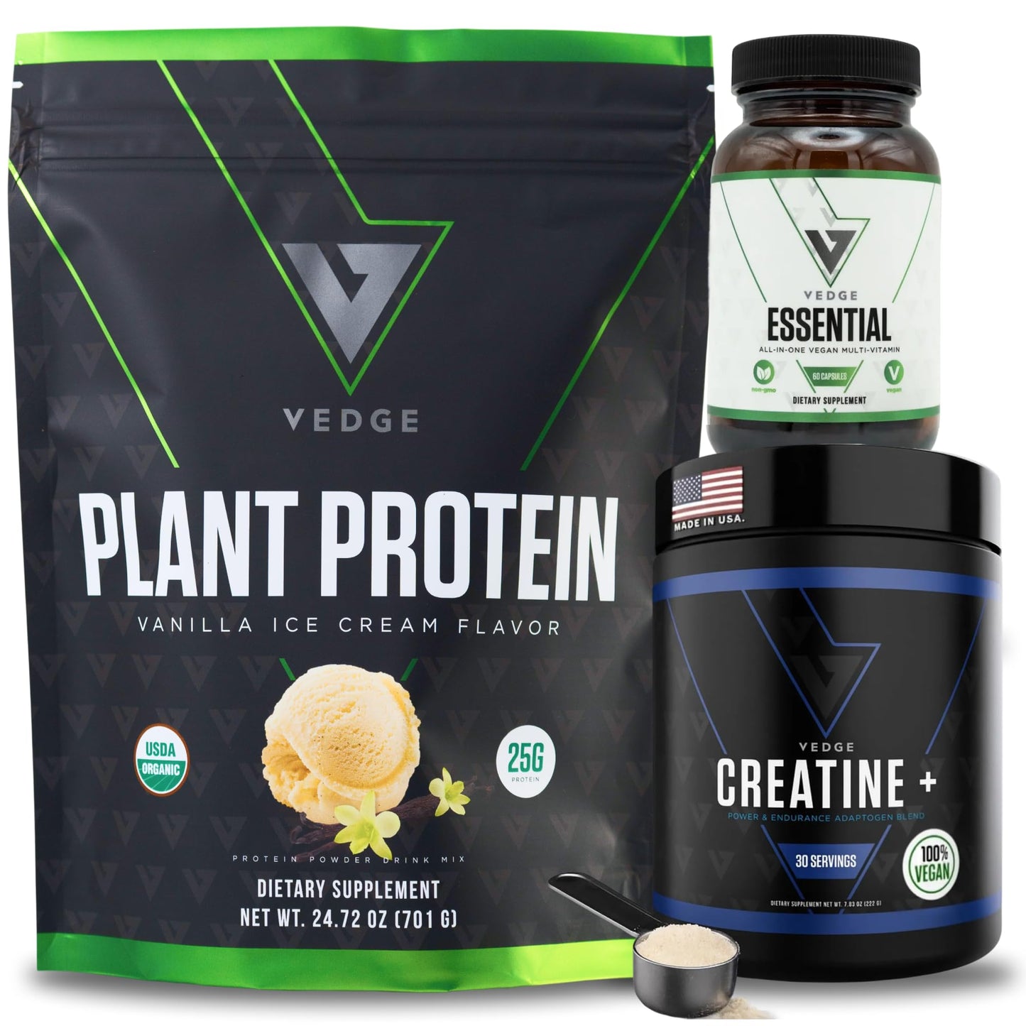 VEDGE Vanilla Protein Powder With Creatine Monohydrate And Vegan Omega 3