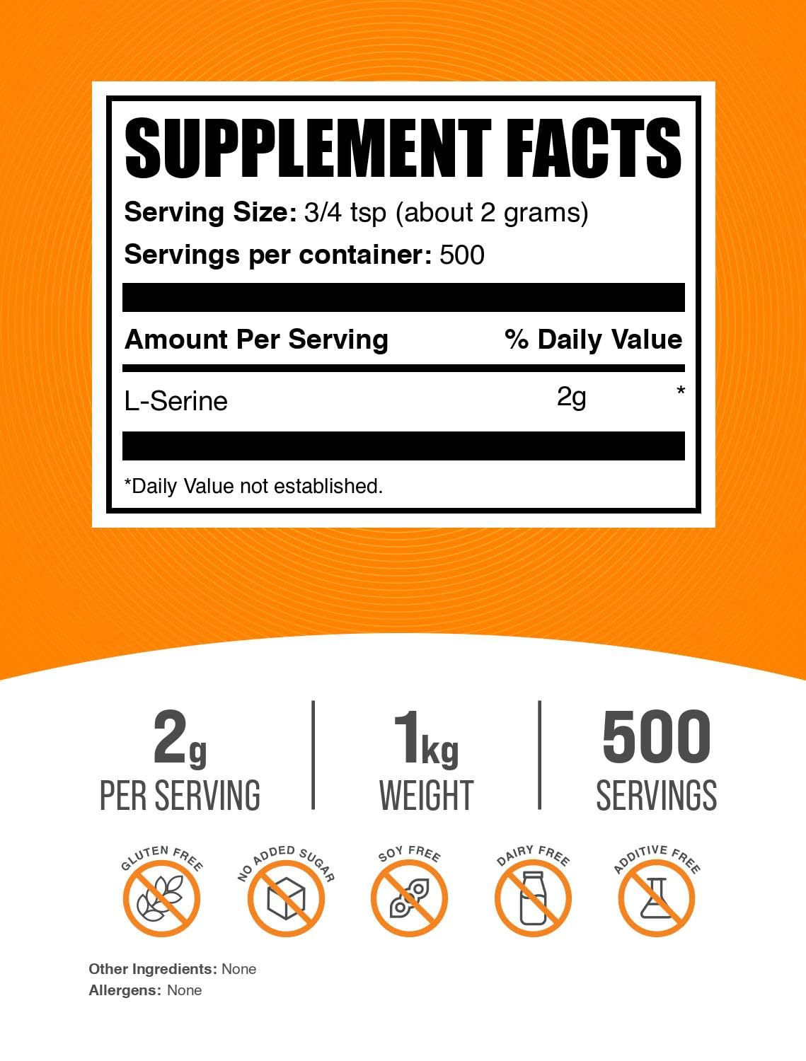 BulkSupplements L-Serine Powder, 2.2 lb (1 kg), Pack of 1