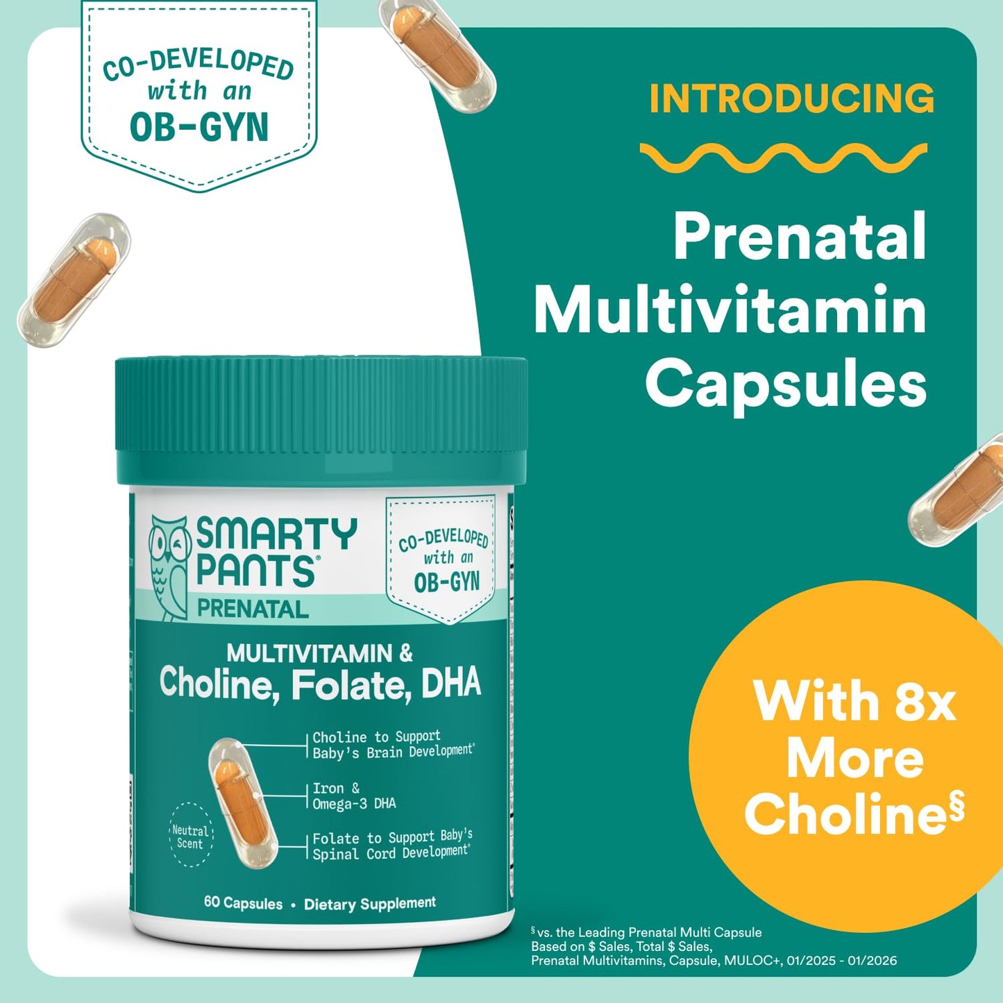 SmartyPants Women's Prenatal Multivitamin Capsules, 60 Count