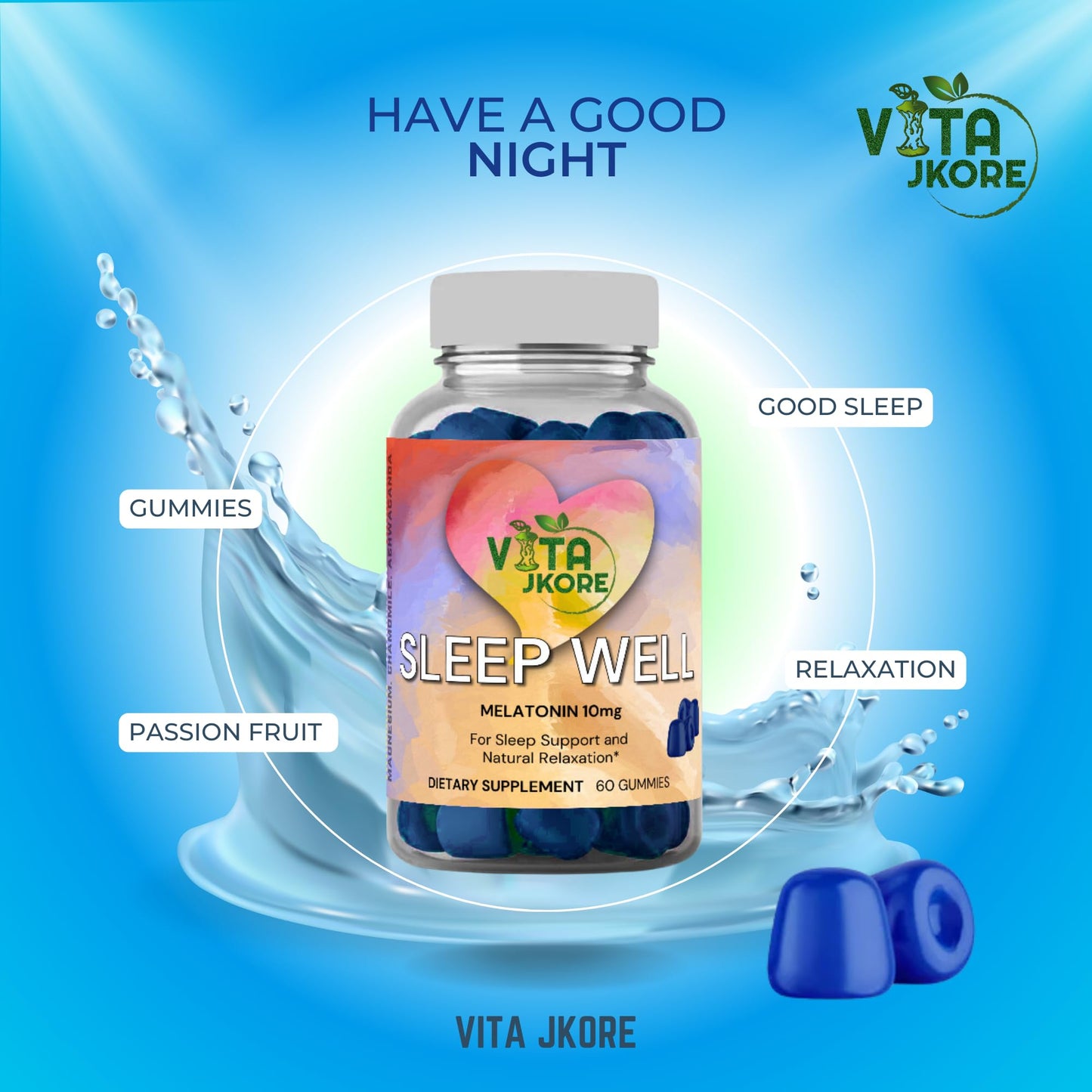 VITA JKORE Sleep Well Melatonin 10mg Gummies, 60 Count