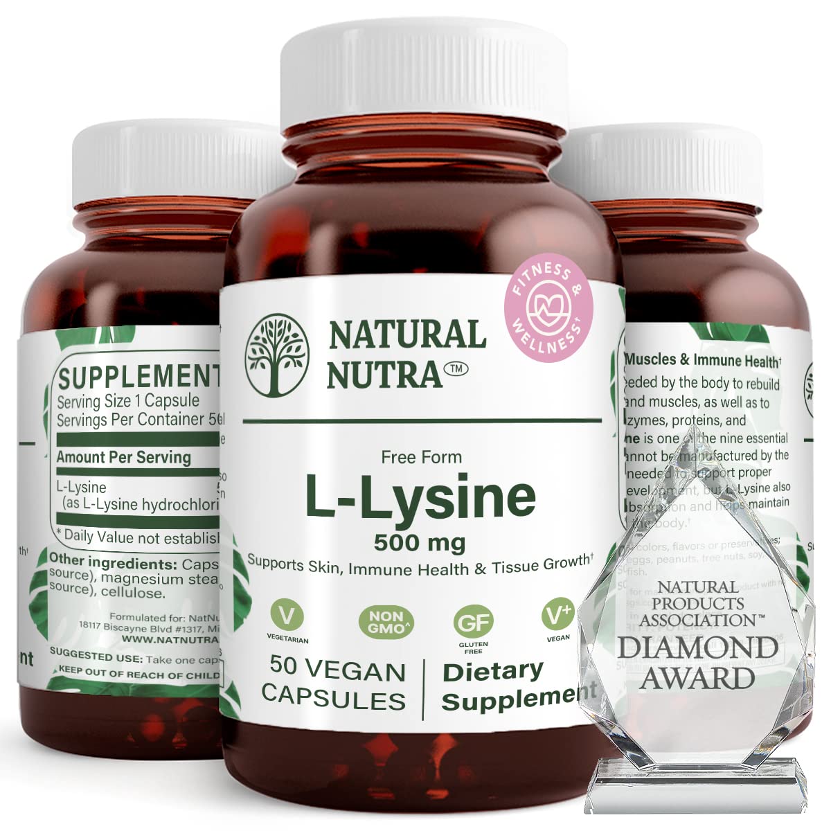 Natural Nutra L-Lysine HCl 500 mg Capsules, 50 Count