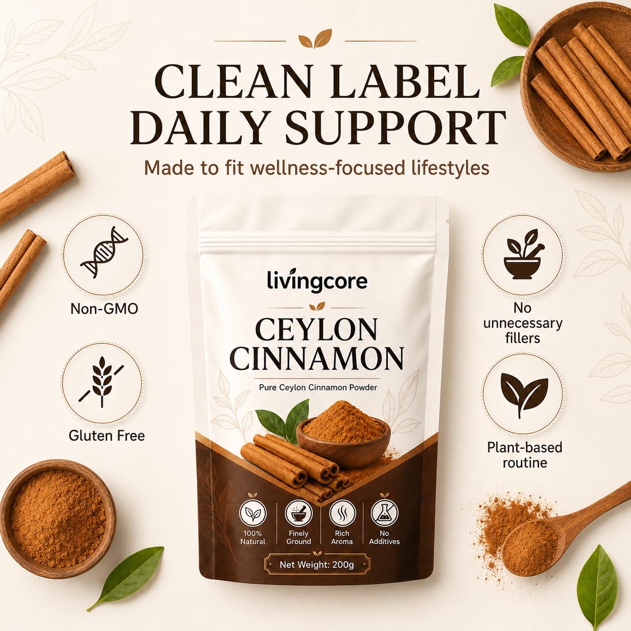 Livingcore Ceylon Cinnamon Organic Ceylon Cinnamon Powder Powder 7.1 Ounce