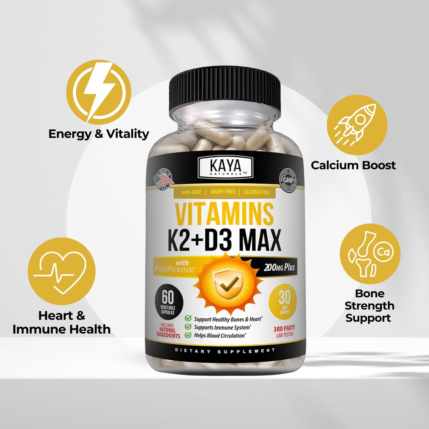 Kaya Naturals Vitamin K2 with D3 5000IU Capsule, 60 Count