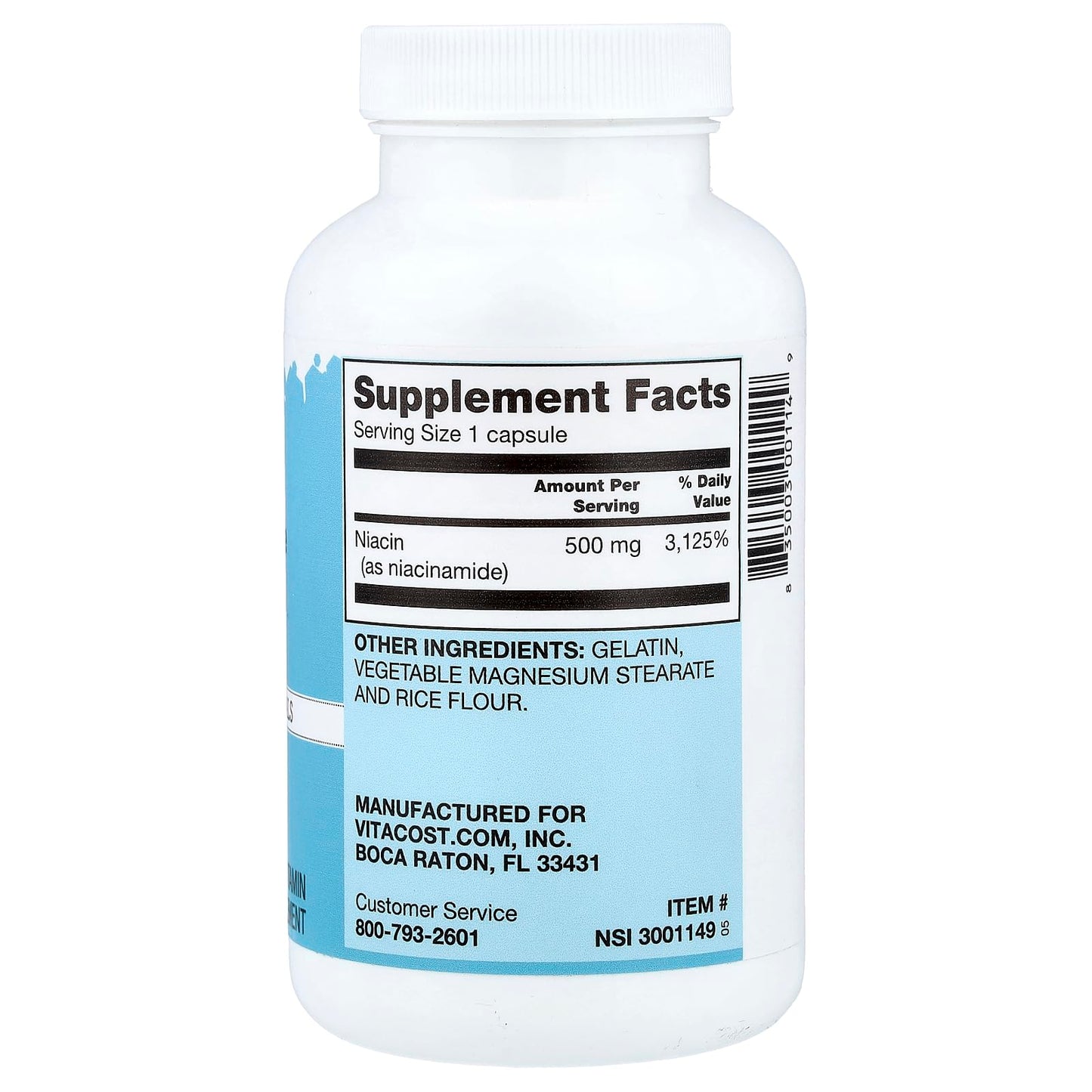 Vitacost Niacinamide 500 mg Capsules, 200 Count