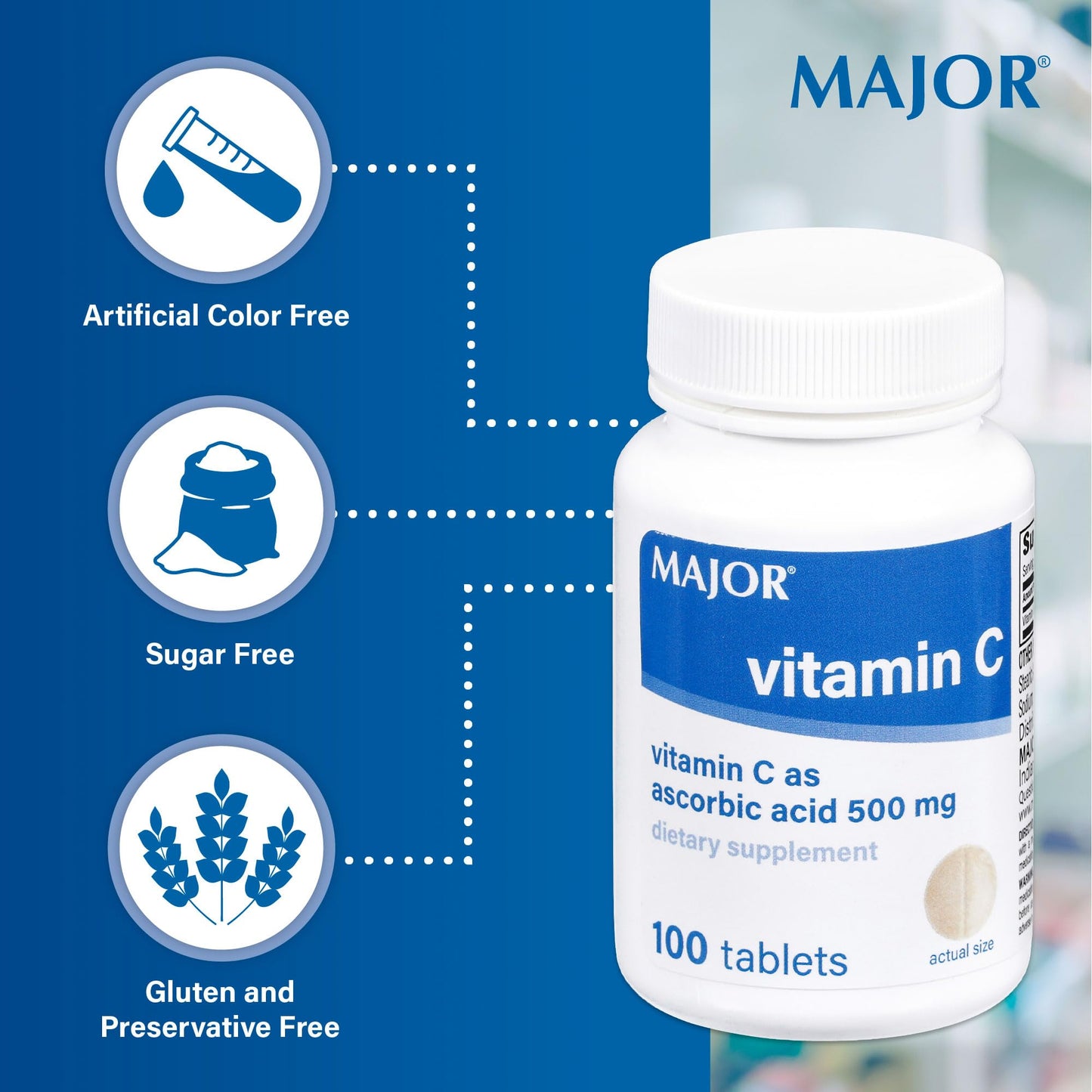 MAJOR Vitamin C-500 mg Ascorbic Acid Tablets, 100 Tablets